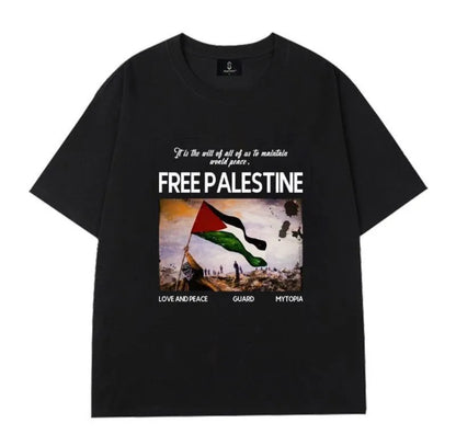 Sort t-shirt med Free Palestine Love and Peace