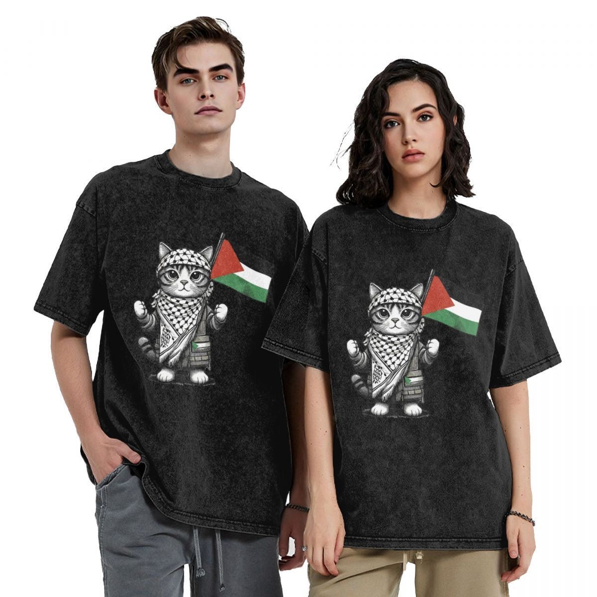 unisex palestine keffiyeh cat tee model