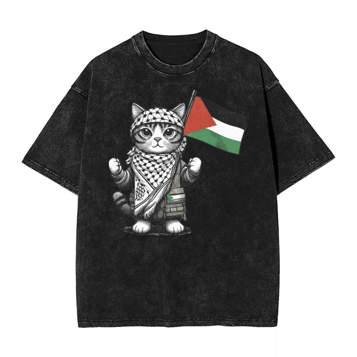 washed palestine keffiyeh cat flag tee