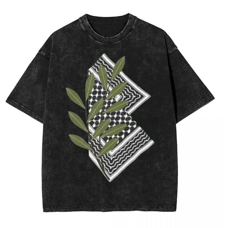 washed palestine keffiyeh olive branch tee