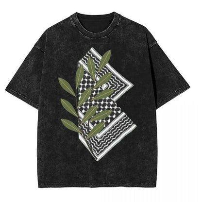 washed palestine keffiyeh olive branch tee