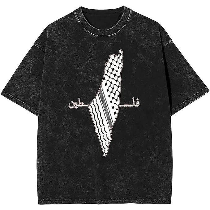 washed palestine map keffiyeh tee