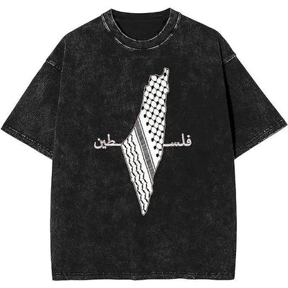 washed palestine map keffiyeh tee
